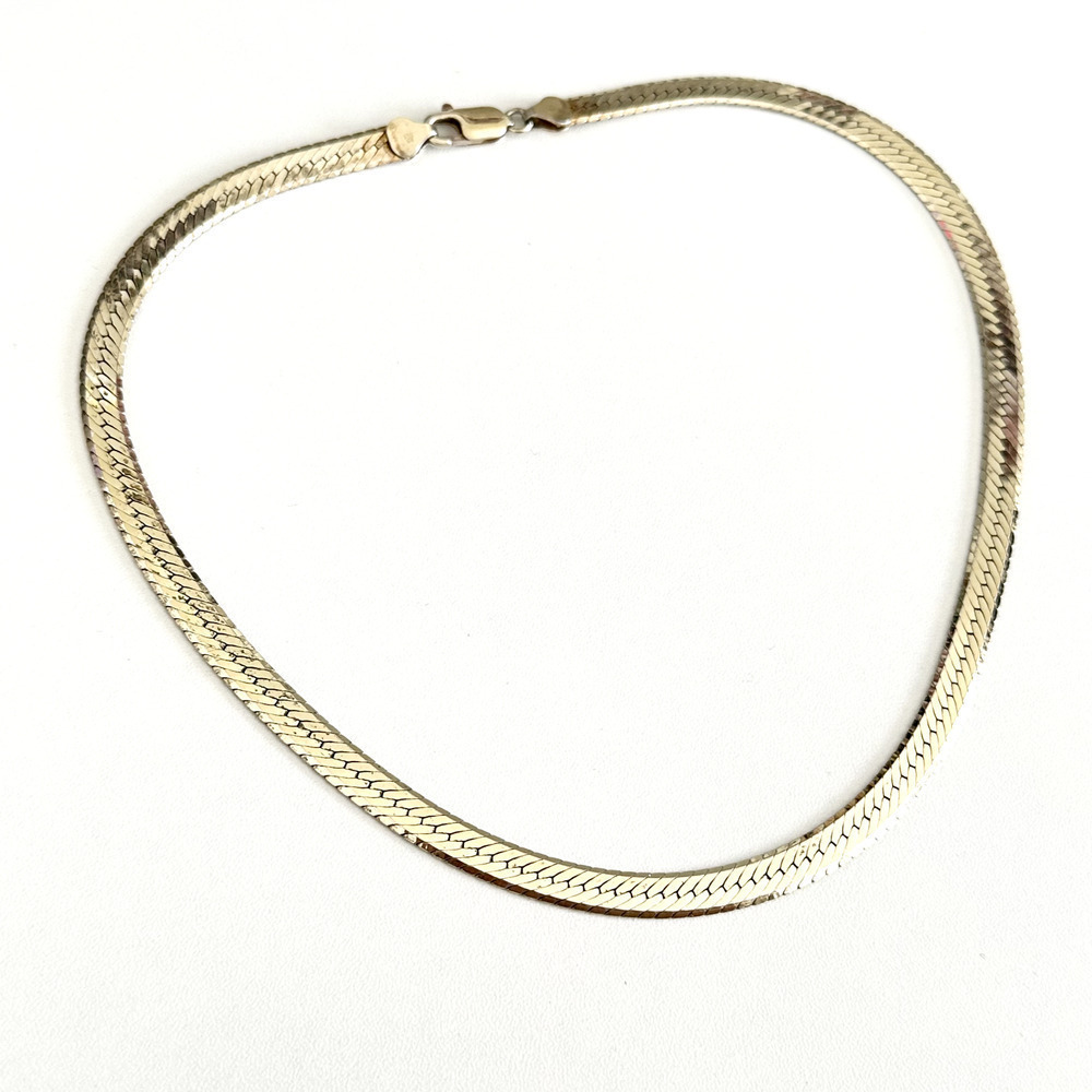 925 Italy Sterling Silver Gold Vermeil Vintage 6.5MM Herringbone Chain Necklace - Picture 4 of 9